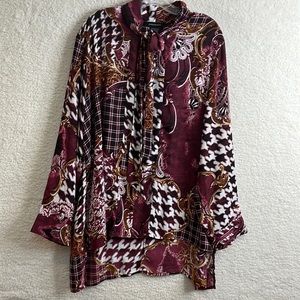 Ashley Stewart Womens Purple Printed Long Sleeve Bow Button Top Blouse 26W PLUS